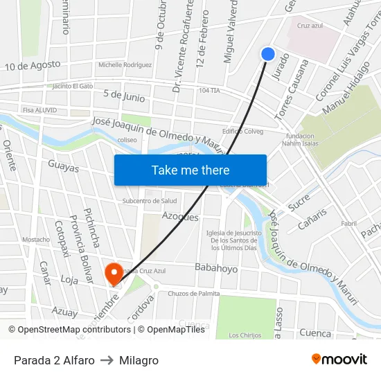 Parada 2 Alfaro to Milagro map