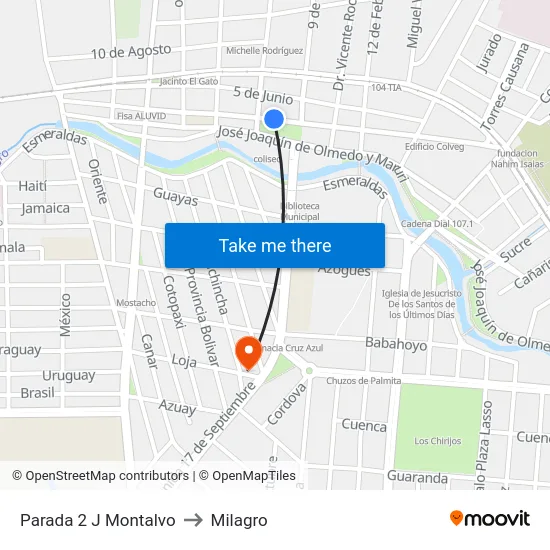 Parada 2 J Montalvo to Milagro map