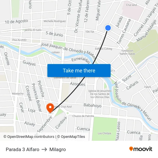 Parada 3 Alfaro to Milagro map