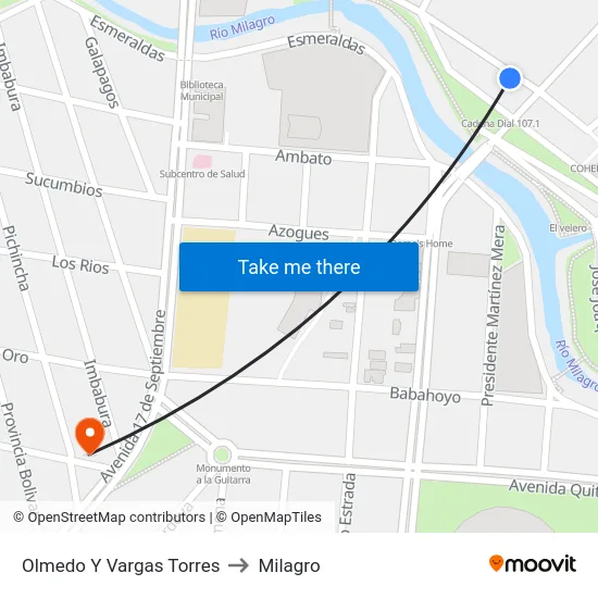 Olmedo Y Vargas Torres to Milagro map