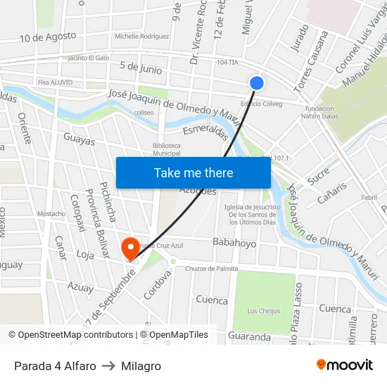 Parada 4 Alfaro to Milagro map