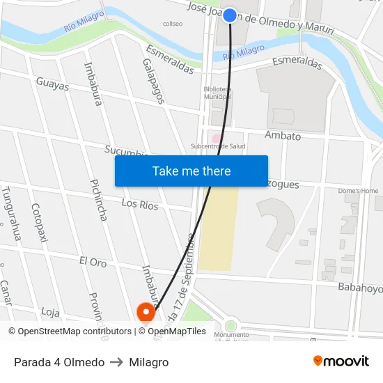 Parada 4 Olmedo to Milagro map