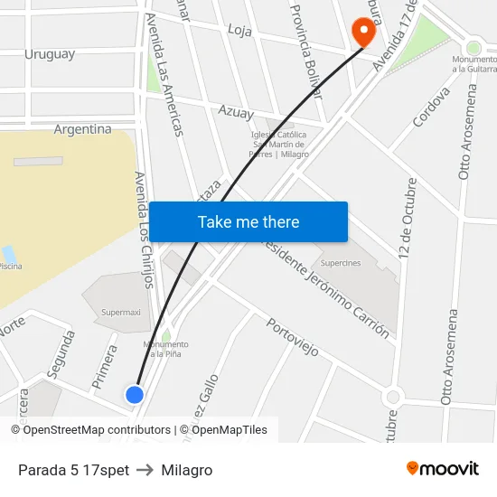 Parada 5 17spet to Milagro map