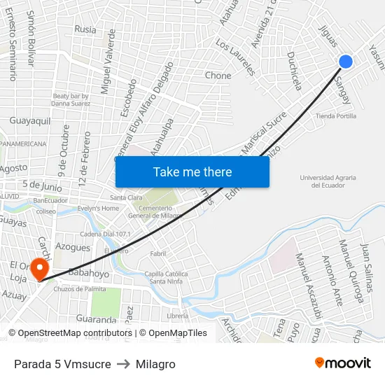 Parada 5 Vmsucre to Milagro map