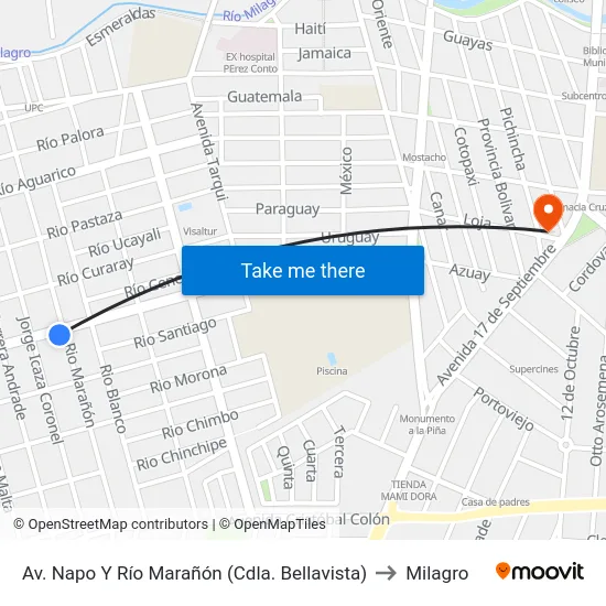 Av. Napo Y Río Marañón (Cdla. Bellavista) to Milagro map