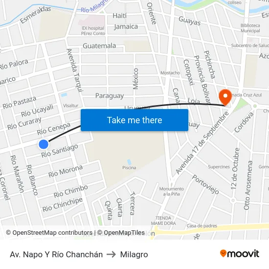 Av. Napo Y Río Chanchán to Milagro map