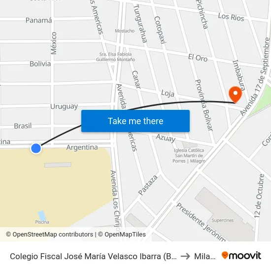 Colegio Fiscal José María Velasco Ibarra (Bus Stop 2) to Milagro map