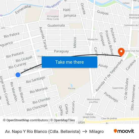 Av. Napo Y Río Blanco (Cdla. Bellavista) to Milagro map