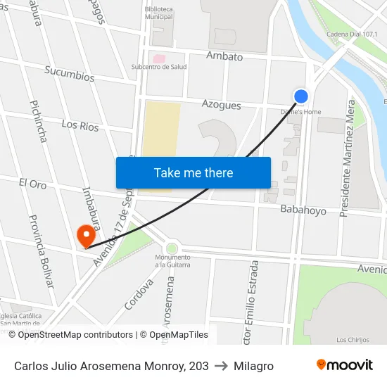 Carlos Julio Arosemena Monroy, 203 to Milagro map