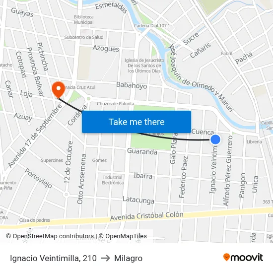 Ignacio Veintimilla, 210 to Milagro map