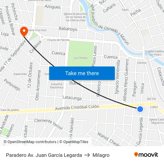 Paradero Av. Juan García Legarda to Milagro map