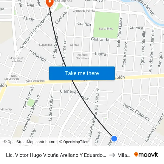 Lic. Victor Hugo Vicuña Arellano Y Eduardo Cardenas to Milagro map