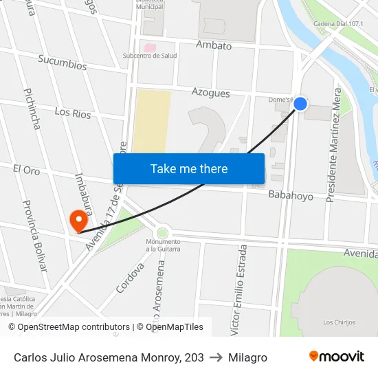 Carlos Julio Arosemena Monroy, 203 to Milagro map