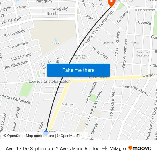 Ave. 17 De Septiembre Y Ave. Jaime Roldos to Milagro map
