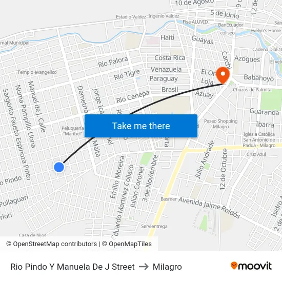 Rio Pindo Y Manuela De J Street to Milagro map