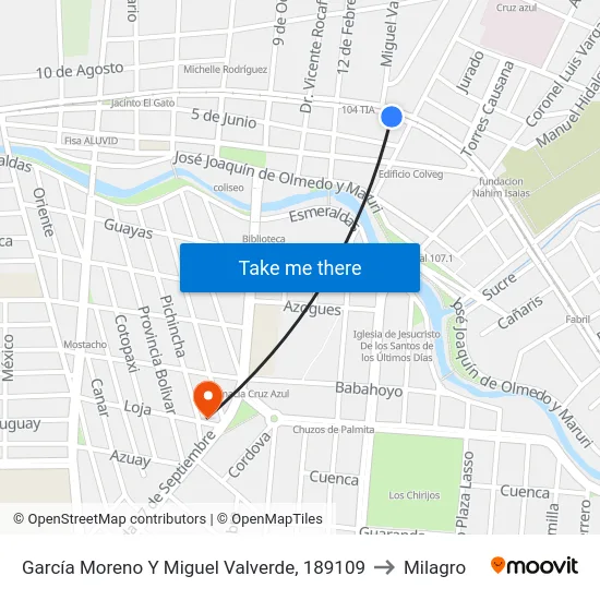 García Moreno Y Miguel Valverde, 189109 to Milagro map