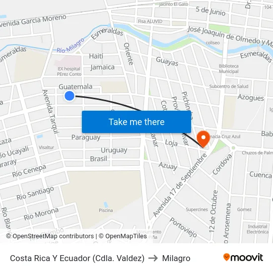 Costa Rica Y Ecuador (Cdla. Valdez) to Milagro map