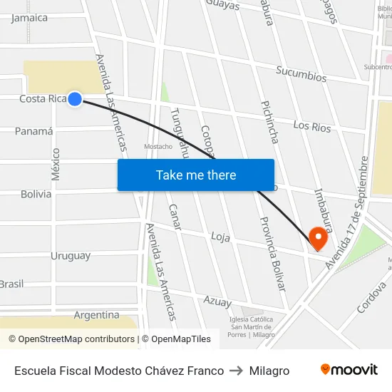 Escuela Fiscal Modesto Chávez Franco to Milagro map