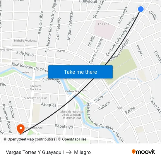 Vargas Torres Y Guayaquil to Milagro map