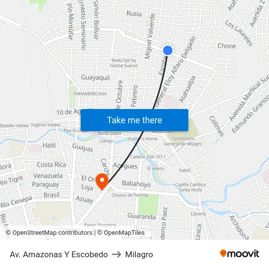 Av. Amazonas Y Escobedo to Milagro map