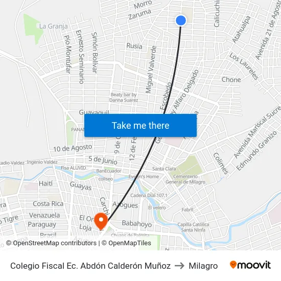 Colegio Fiscal Ec. Abdón Calderón Muñoz to Milagro map