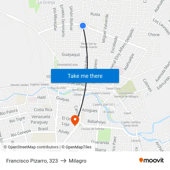 Francisco Pizarro, 323 to Milagro map