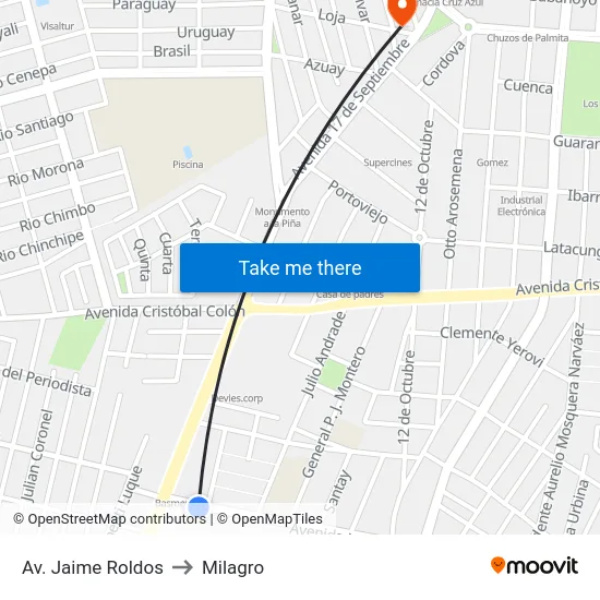 Av. Jaime Roldos to Milagro map