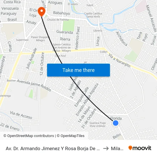 Av. Dr. Armando Jimenez Y Rosa Borja De Icaza to Milagro map
