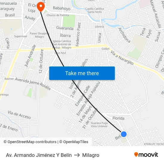 Av. Armando Jiménez Y Belín to Milagro map