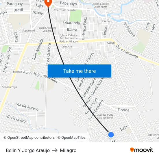 Belín Y Jorge Araujo to Milagro map