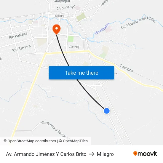 Av. Armando Jiménez Y Carlos Brito to Milagro map