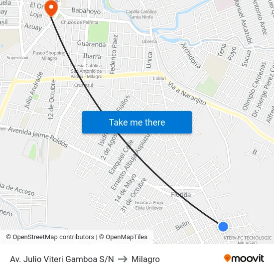 Av. Julio Viteri Gamboa S/N to Milagro map