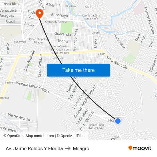 Av. Jaime Roldós Y Florida to Milagro map