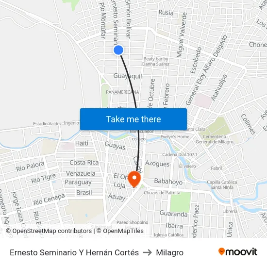 Ernesto Seminario Y Hernán Cortés to Milagro map