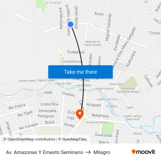 Av. Amazonas Y Ernesto Seminario to Milagro map