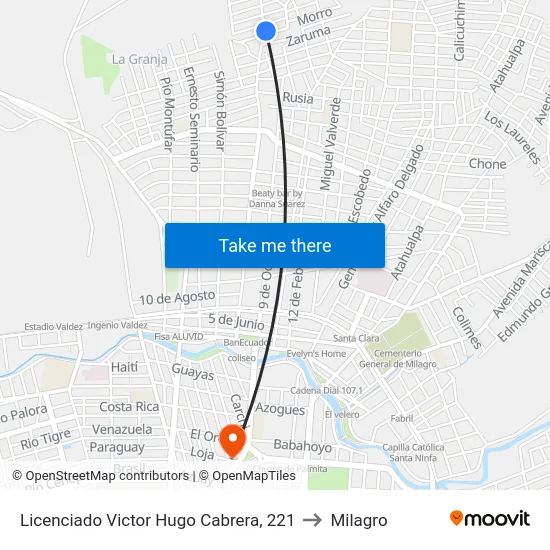 Licenciado Victor Hugo Cabrera, 221 to Milagro map