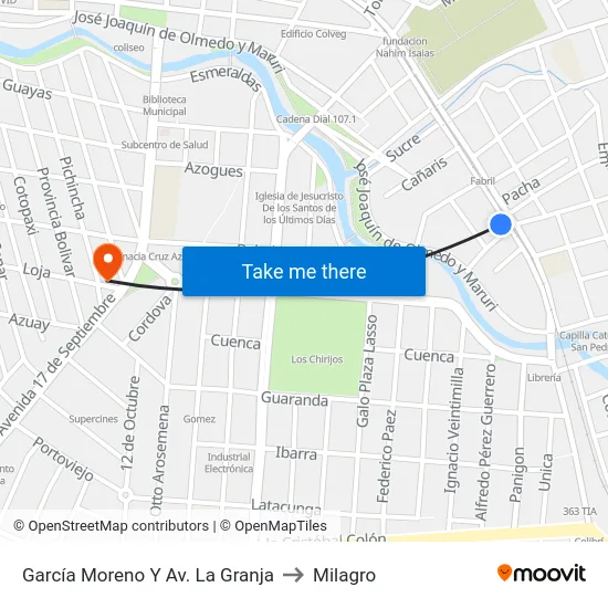 García Moreno Y Av. La Granja to Milagro map