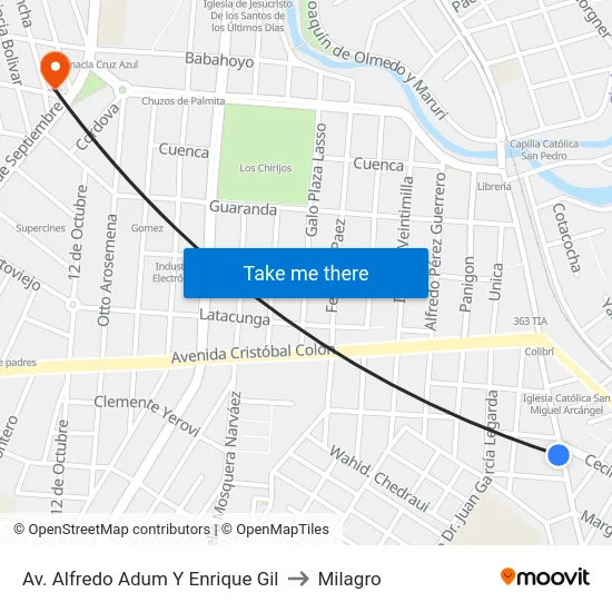 Av. Alfredo Adum Y Enrique Gil to Milagro map