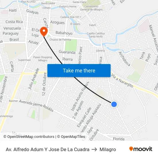 Av. Alfredo Adum Y Jose De La Cuadra to Milagro map