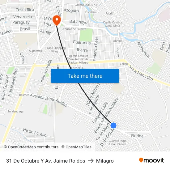 31 De Octubre Y Av. Jaime Roldos to Milagro map