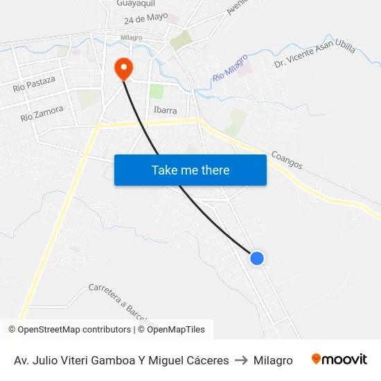 Av. Julio Viteri Gamboa Y Miguel Cáceres to Milagro map