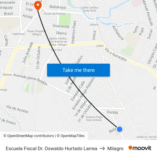 Escuela Fiscal Dr. Oswaldo Hurtado Larrea to Milagro map