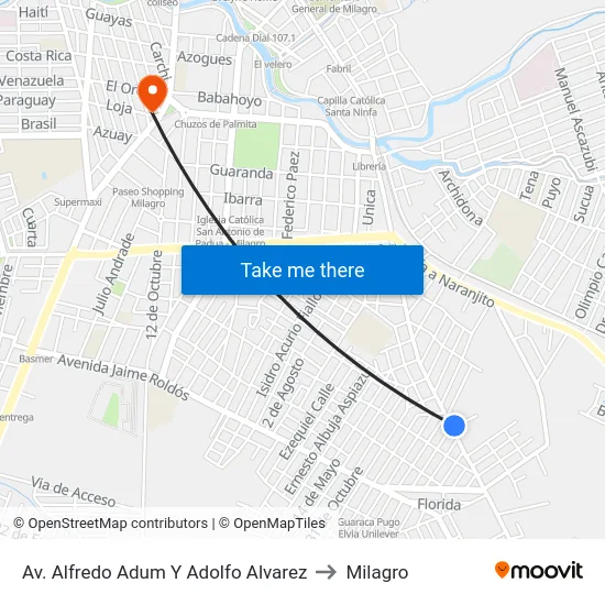 Av. Alfredo Adum Y Adolfo Alvarez to Milagro map