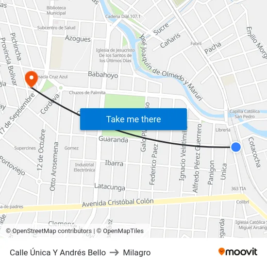 Calle Única Y Andrés Bello to Milagro map