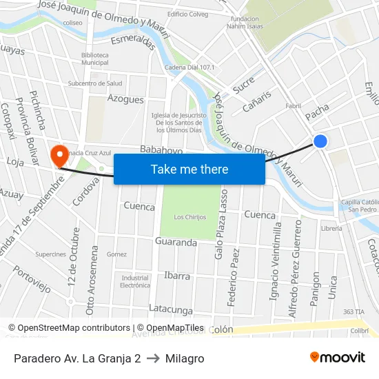 Paradero Av. La Granja 2 to Milagro map