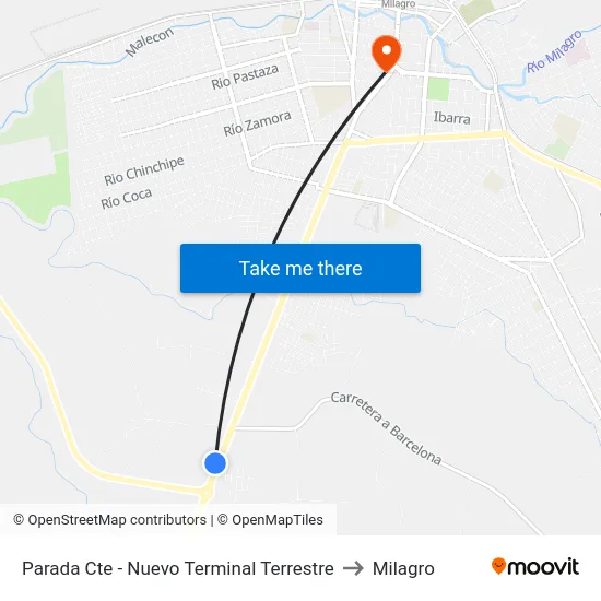 Parada Cte - Nuevo Terminal Terrestre to Milagro map