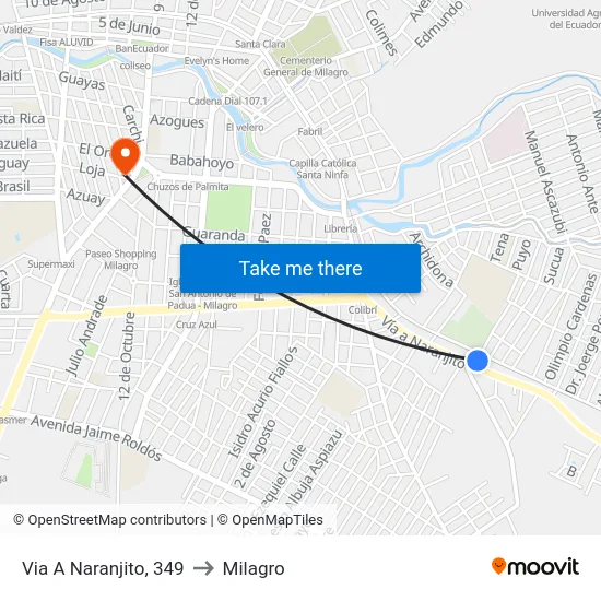 Via A Naranjito, 349 to Milagro map