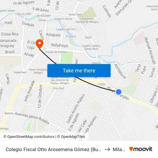 Colegio Fiscal Otto Arosemena Gómez (Bus Stop 1) to Milagro map