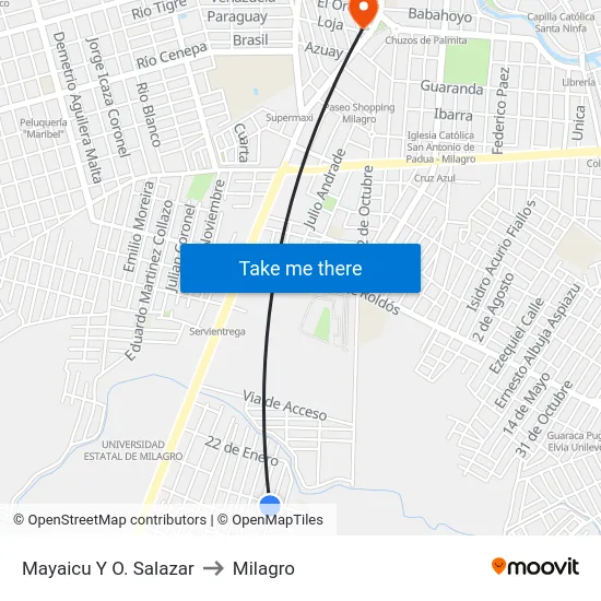 Mayaicu Y O. Salazar to Milagro map
