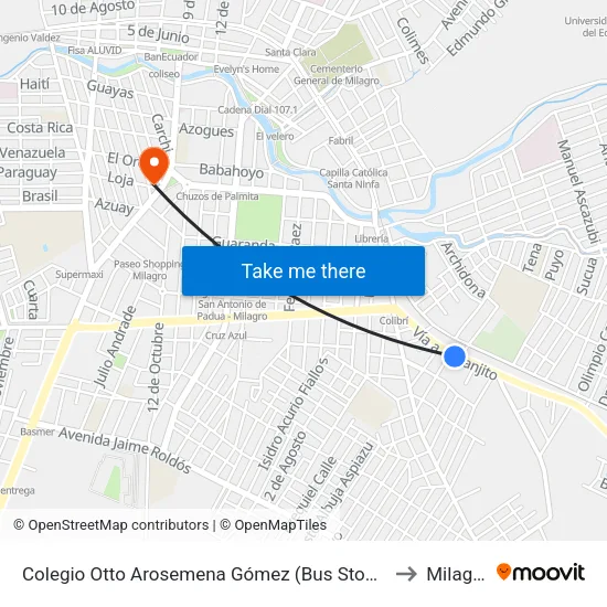 Colegio Otto Arosemena Gómez (Bus Stop 2) to Milagro map